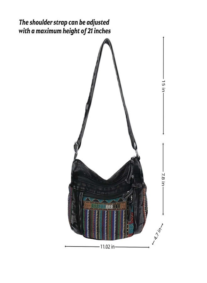 Winatehr crossbody bags denim purse for women, pocketbooks boho travel jean everyday purse for ladies vintage, black medium canvas crossbody side bag, bohemian casual fashion hippie accessories - Image 4